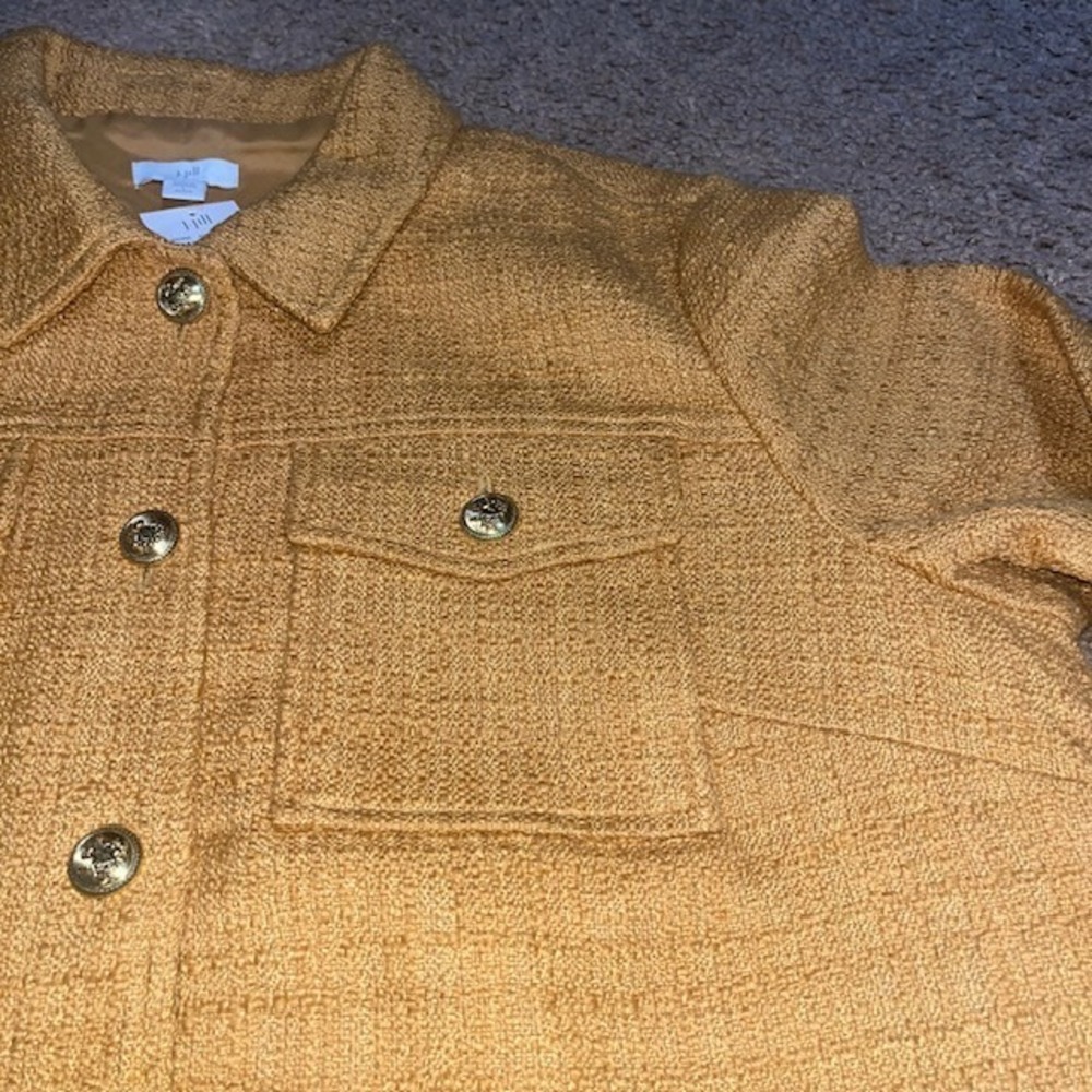 J. Jill Textured Tweed Button-Front Jacket Gold Honey Large Petite LP - Picture 6 of 12